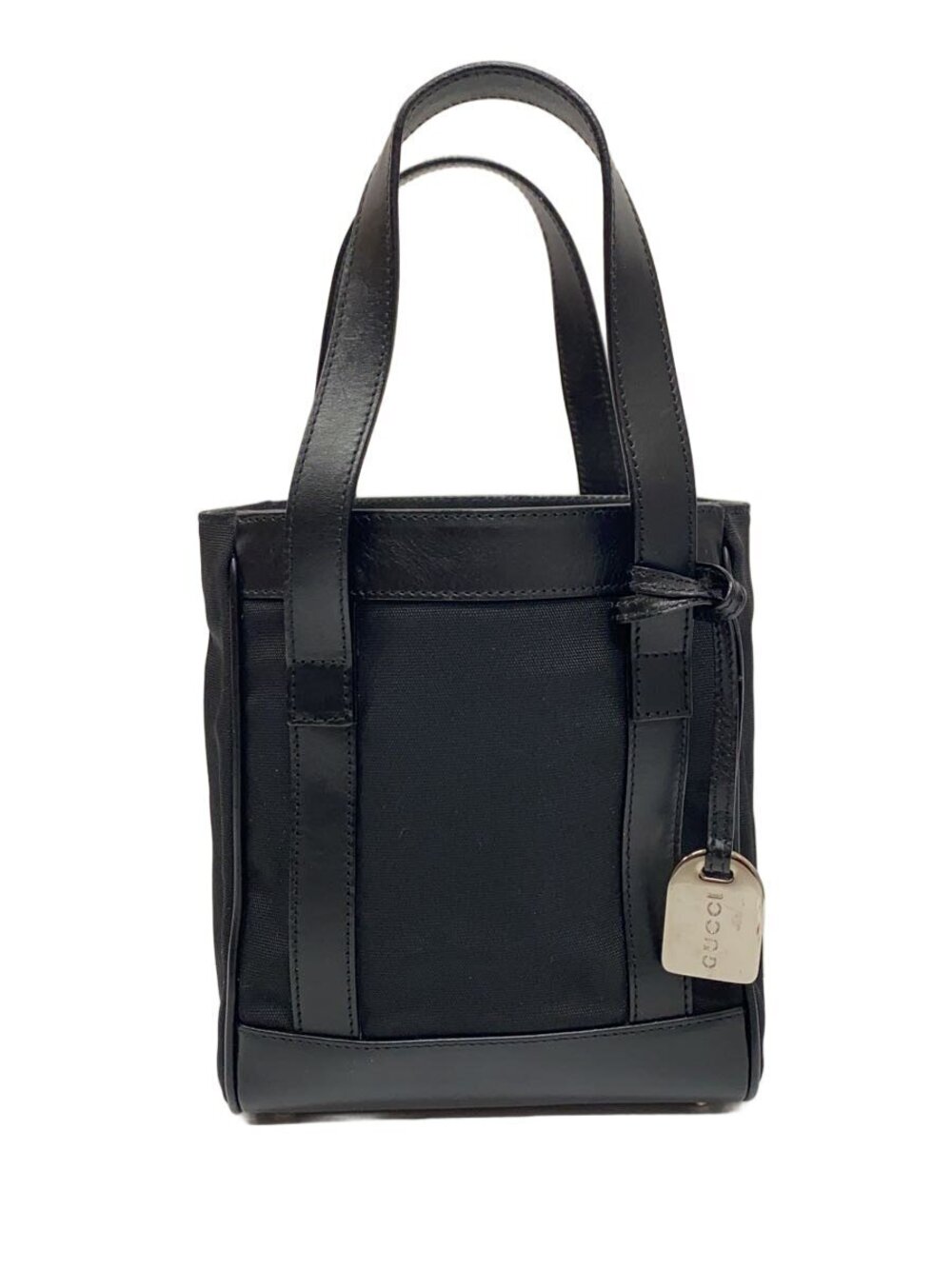 Gucci black leather tote bag hanging logo Charm